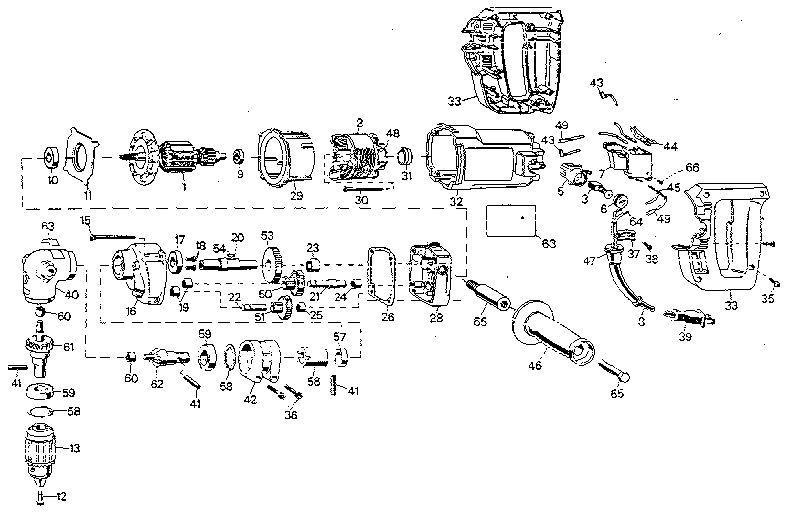 Unit Parts Diagram and Parts List for 1345  Black and Decker Drill